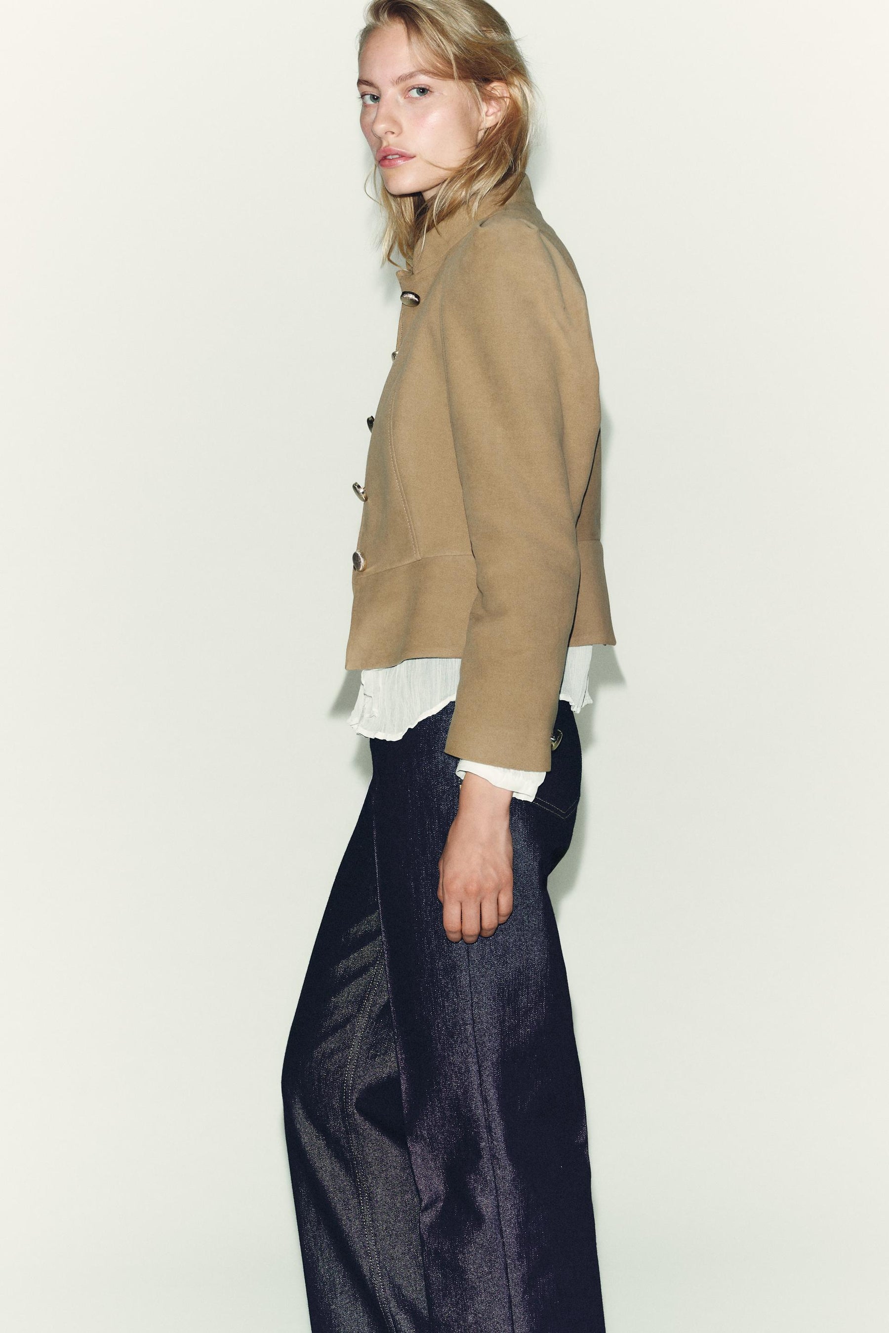 PUFF SLEEVE FAUX SUEDE JACKET - Image 3