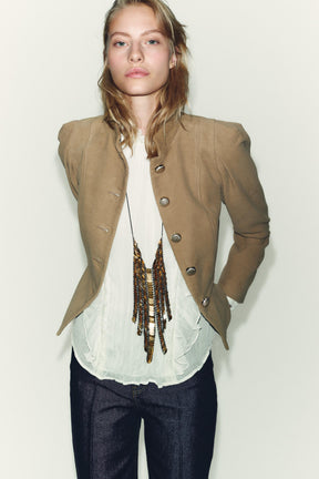 PUFF SLEEVE FAUX SUEDE JACKET - Image 4