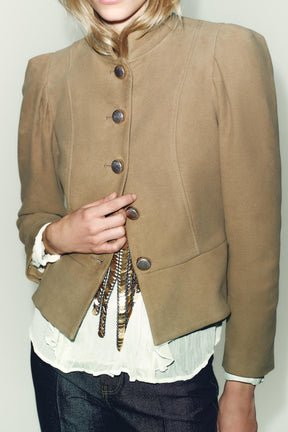 Faux Suede Puff Sleeve