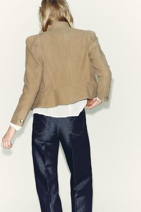 Faux Suede Puff Sleeve