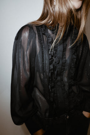 Ruffled Beaded Semi-Sheer Shirt