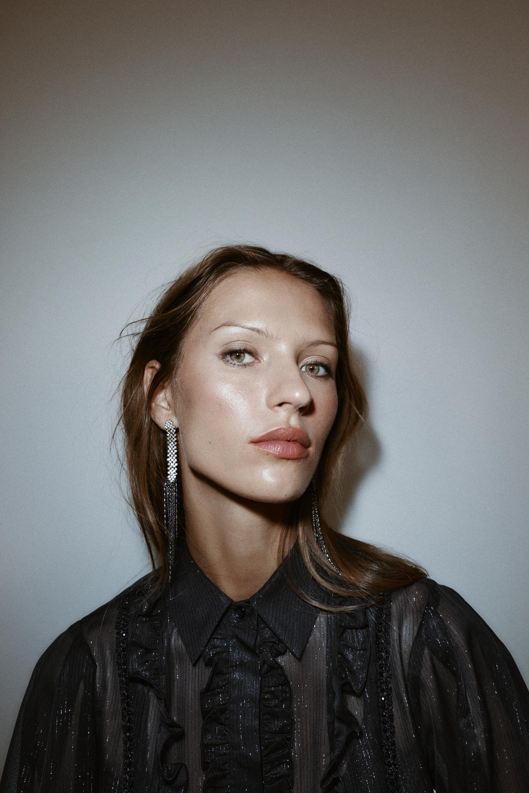 Ruffled Beaded Semi-Sheer Shirt