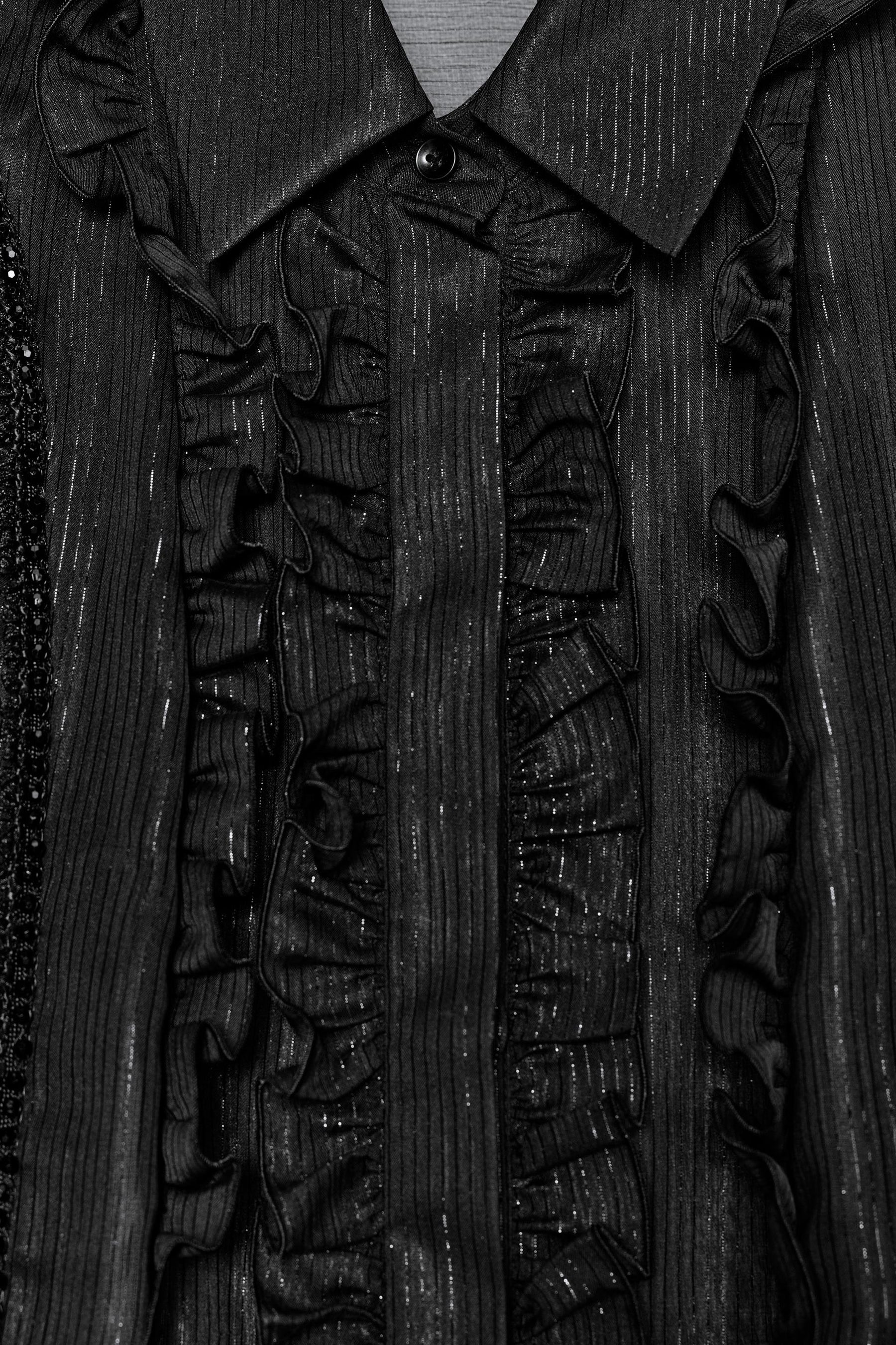 Ruffled Beaded Semi-Sheer Shirt