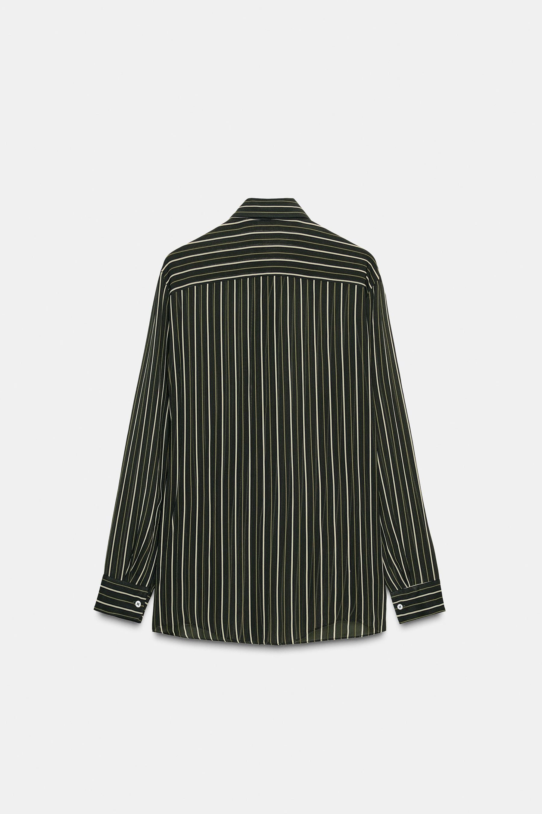 Striped flowing tie-neck shirt