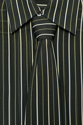 Striped flowing tie-neck shirt