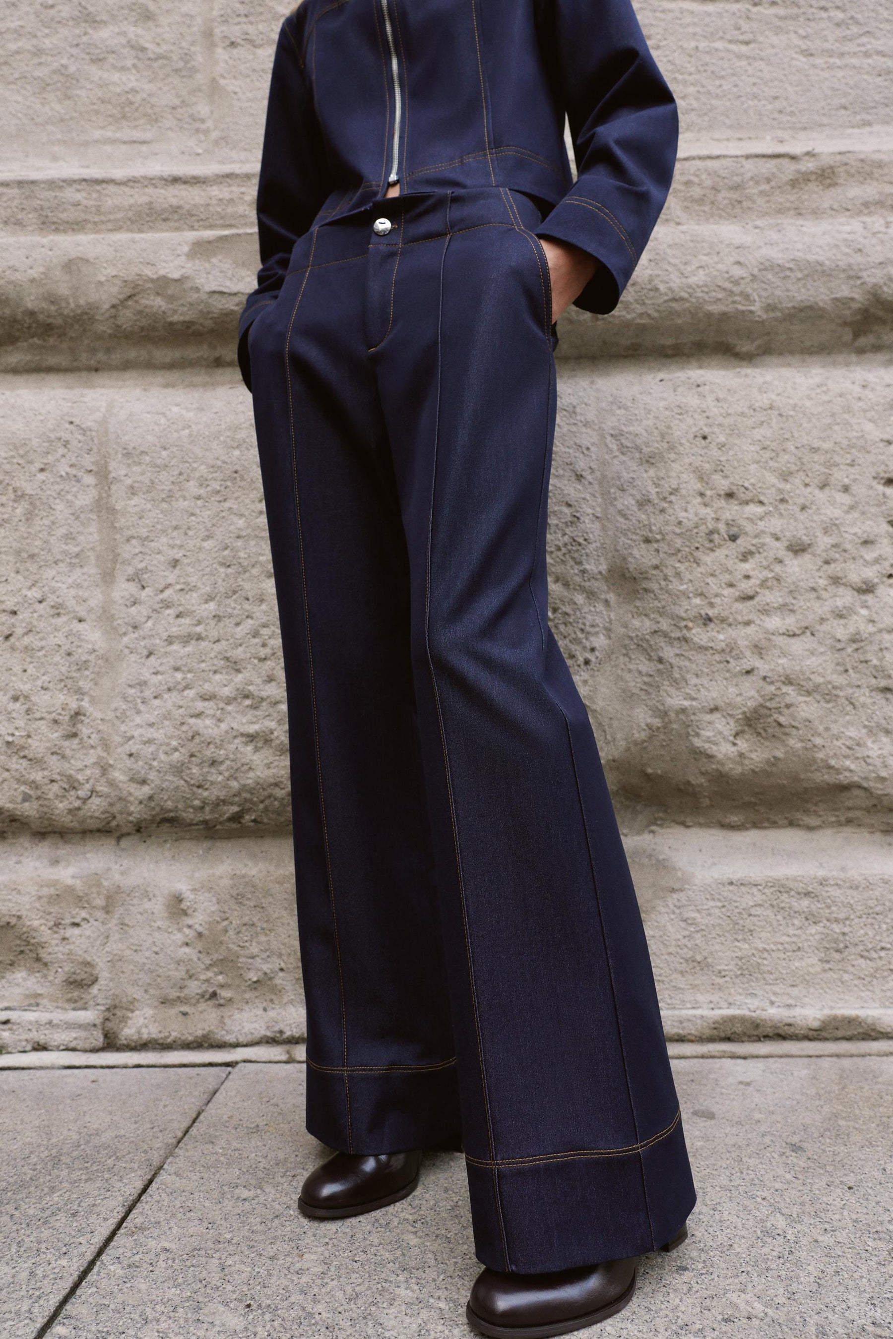 Bootcut Contrast Topstitching Trousers