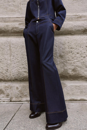 Bootcut Contrast Topstitching Trousers