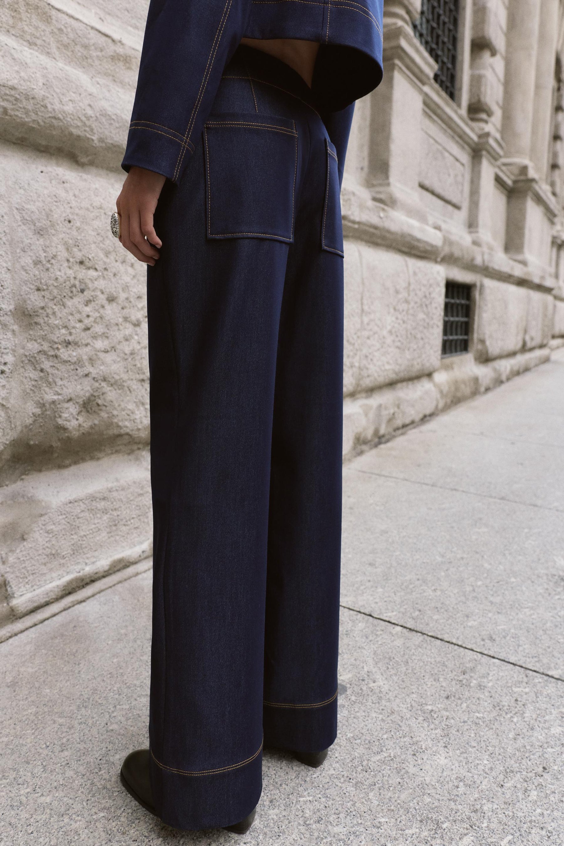 Bootcut Contrast Topstitching Trousers