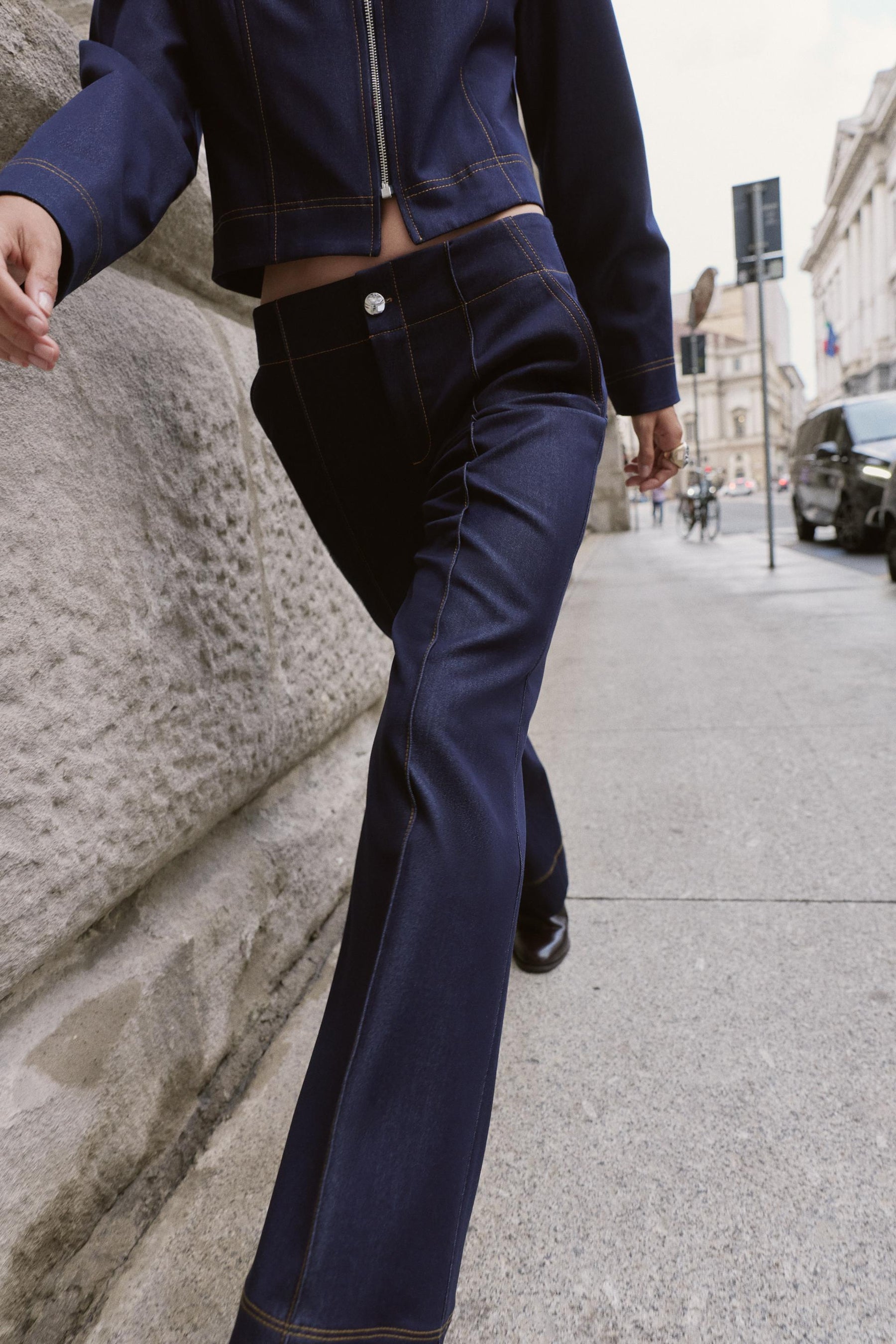 Bootcut Contrast Topstitching Trousers