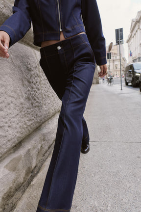 Bootcut Contrast Topstitching Trousers