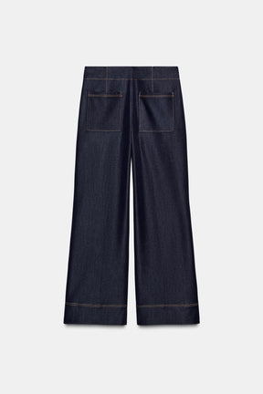 Bootcut Contrast Topstitching Trousers