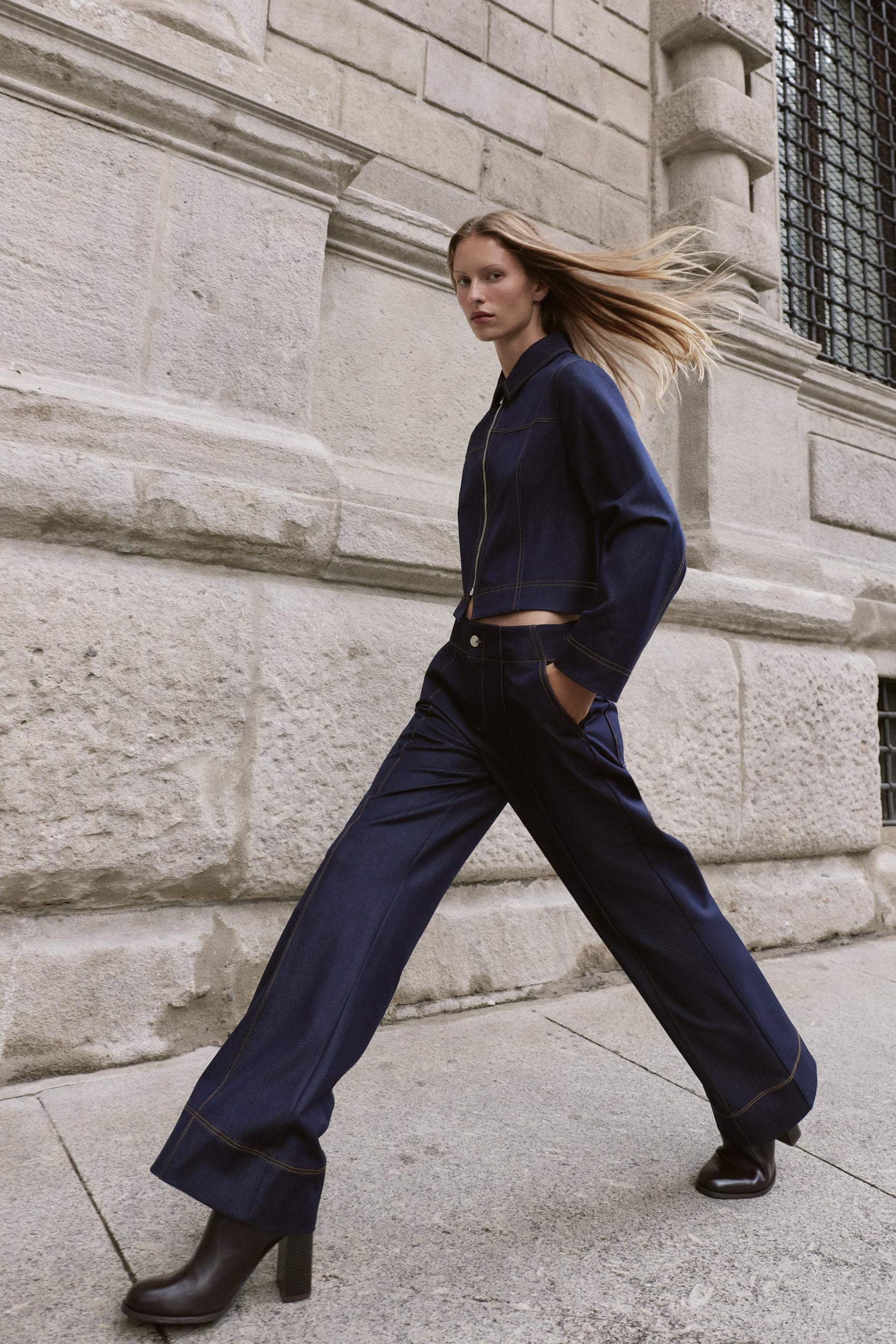 Bootcut Contrast Topstitching Trousers