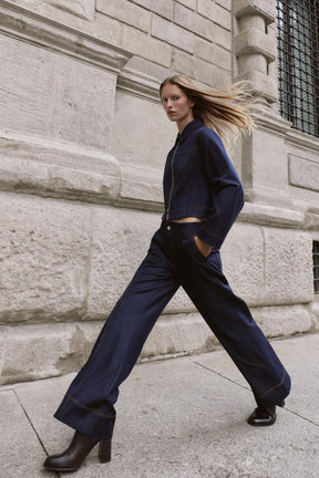 Bootcut Contrast Topstitching Trousers