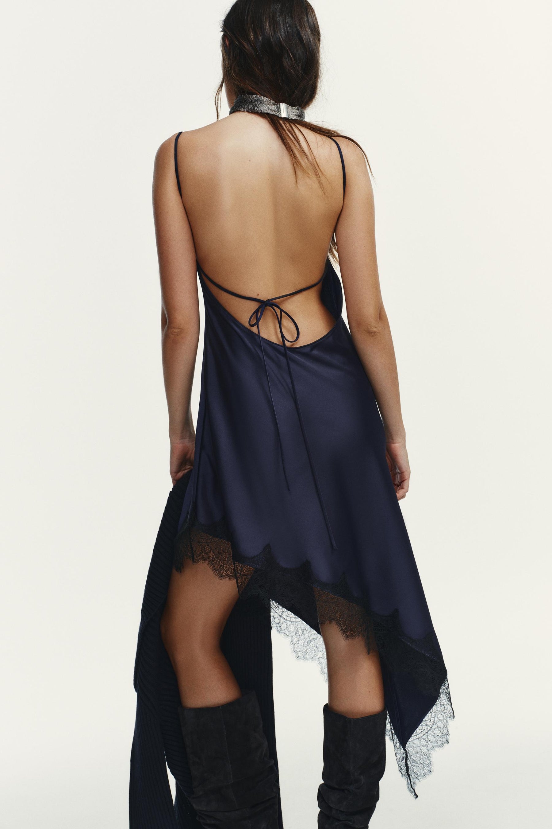 ASYMMETRIC SATIN LACE DRESS - Image 5