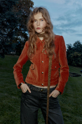 Velvet Shoulder-Pad Jacket