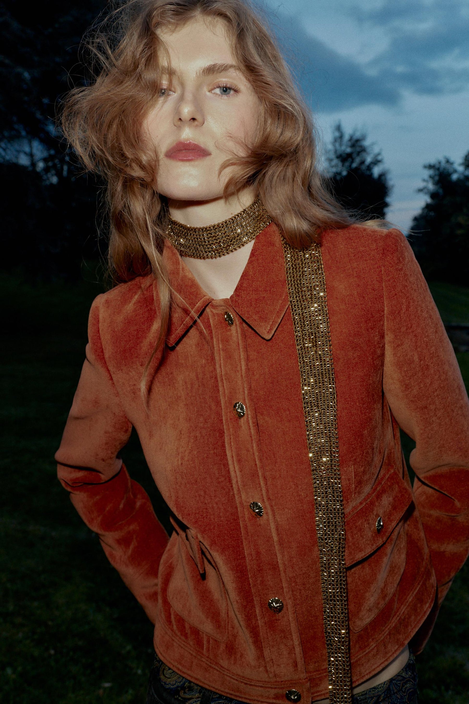 Velvet Shoulder-Pad Jacket