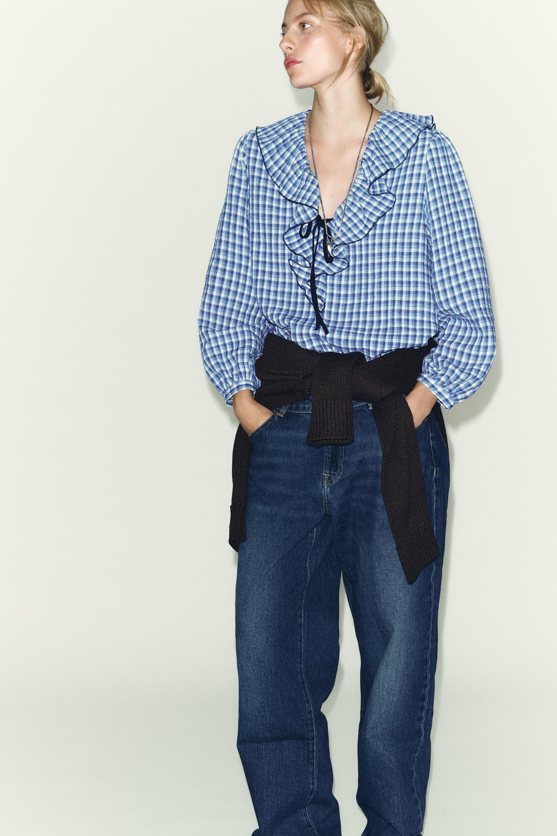 RUFFLED GINGHAM BLOUSE