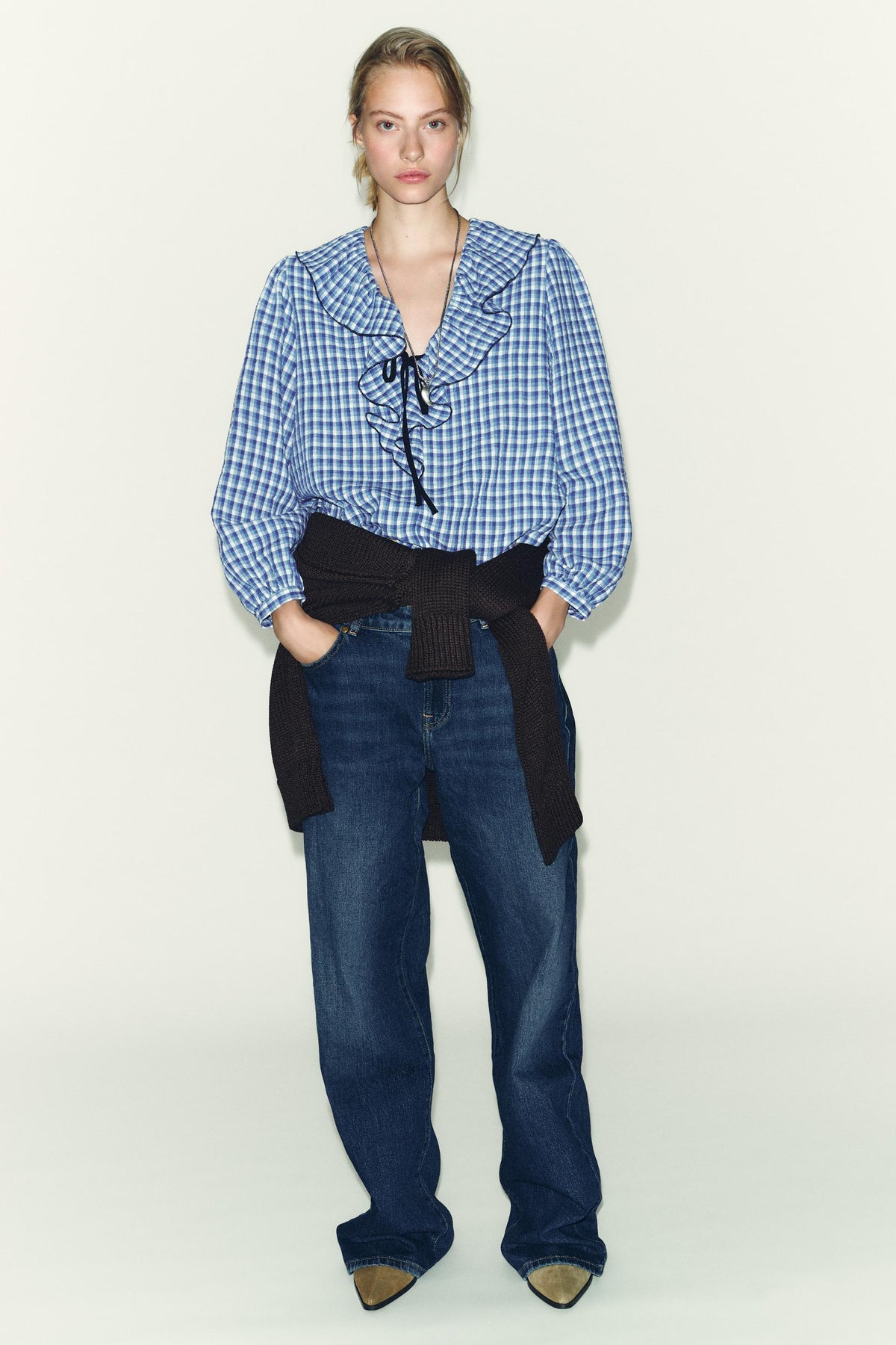 RUFFLED GINGHAM BLOUSE