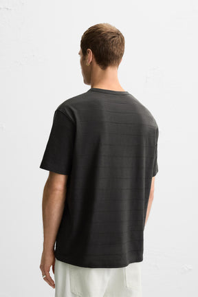 STRIPED GRANDAD COLLAR T-SHIRT - Image 3