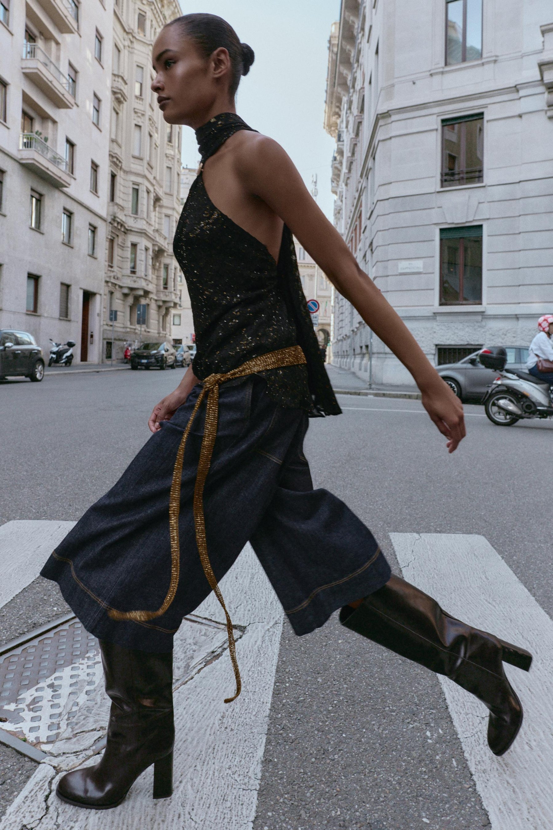 Metallic Trim Halter Top