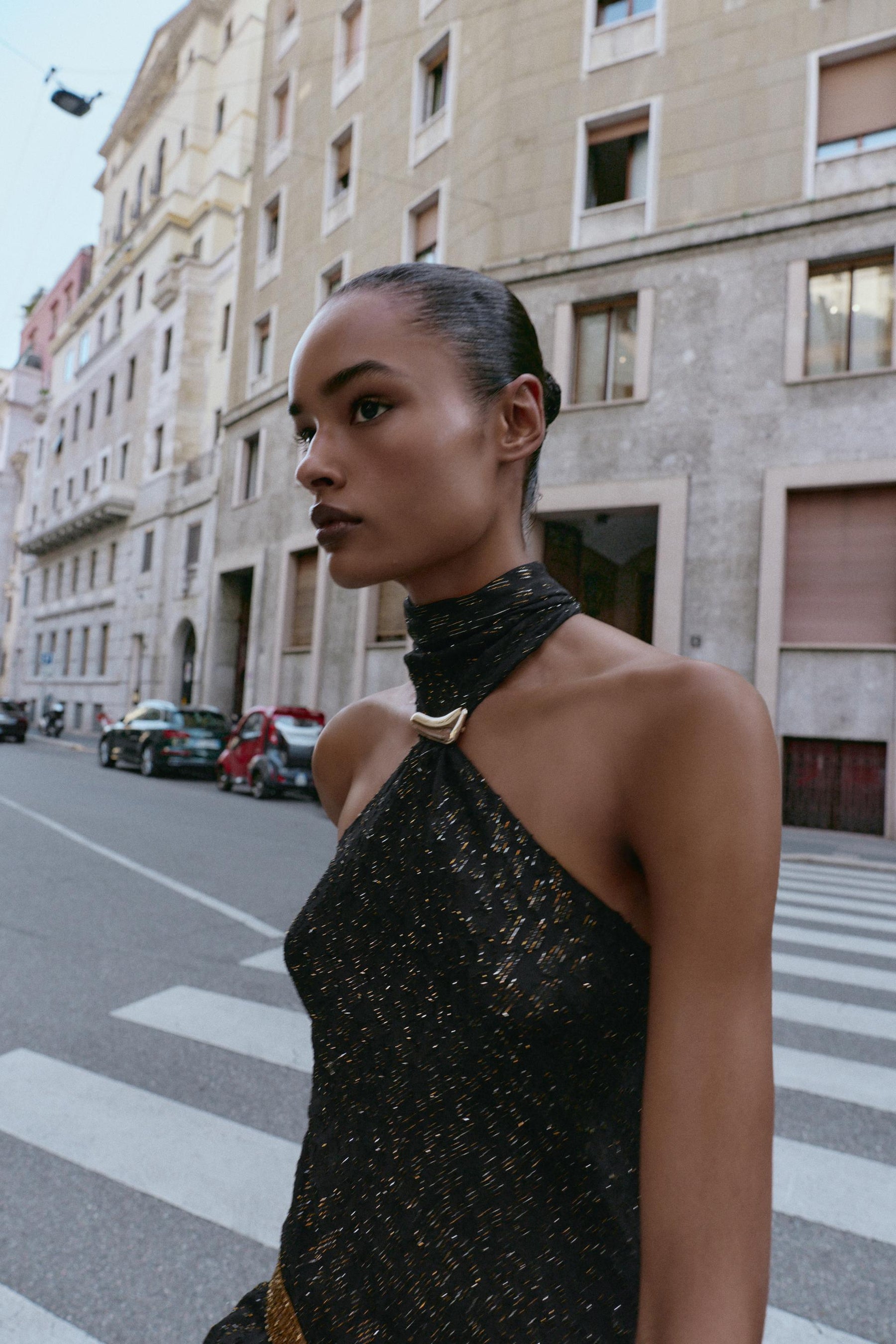 Metallic Trim Halter Top