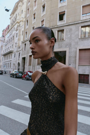 Metallic Trim Halter Top