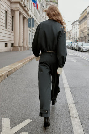 PINSTRIPE BALLOON BOMBER JACKET