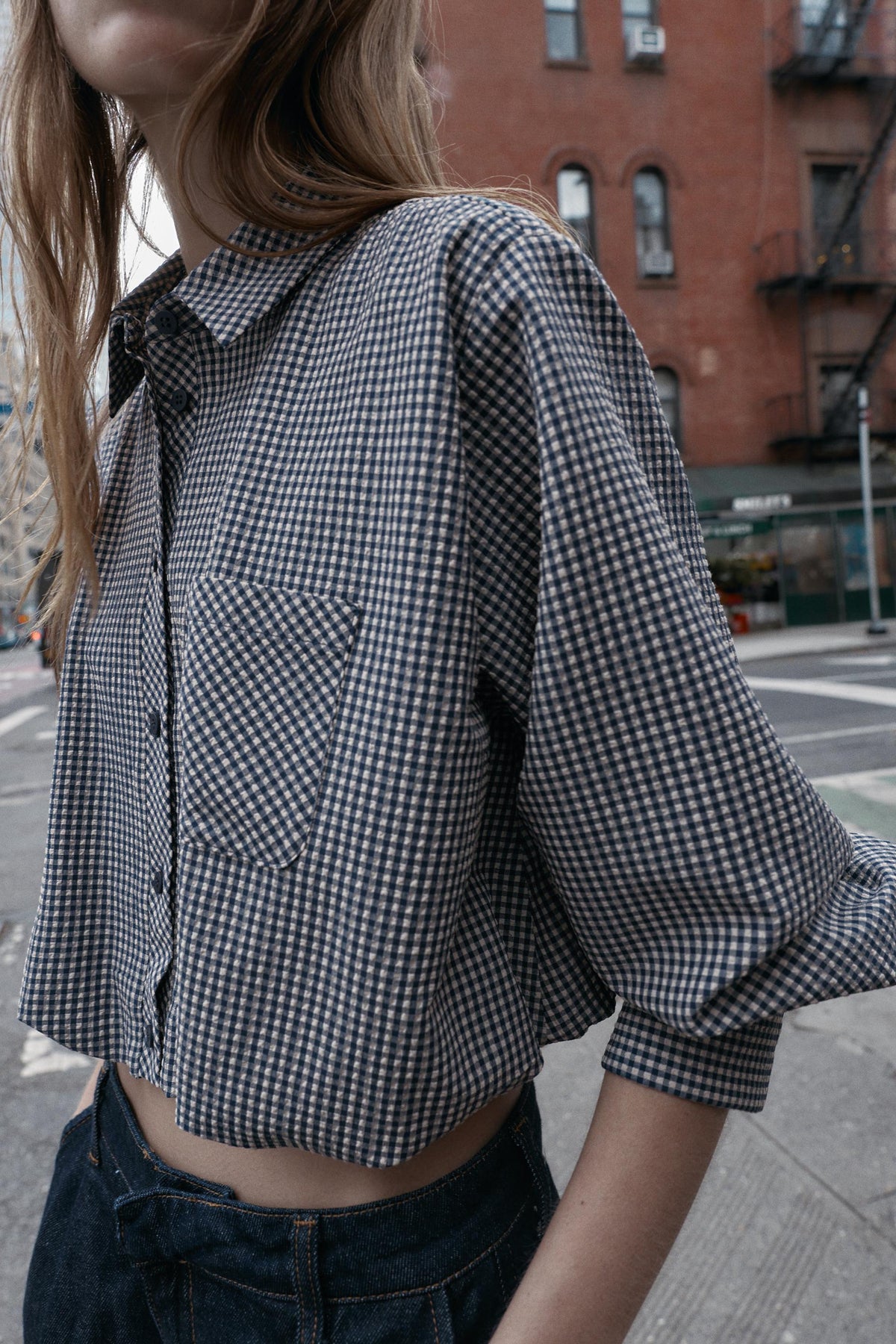 Gingham Balloon Sleeve Shirt