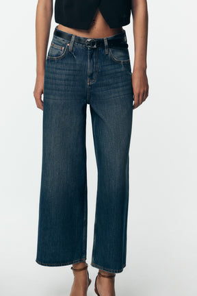 High-waist Belted Culottes Jeans
