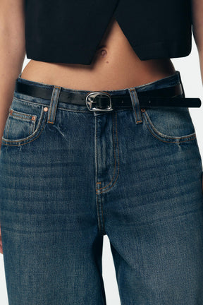 High-waist Belted Culottes Jeans