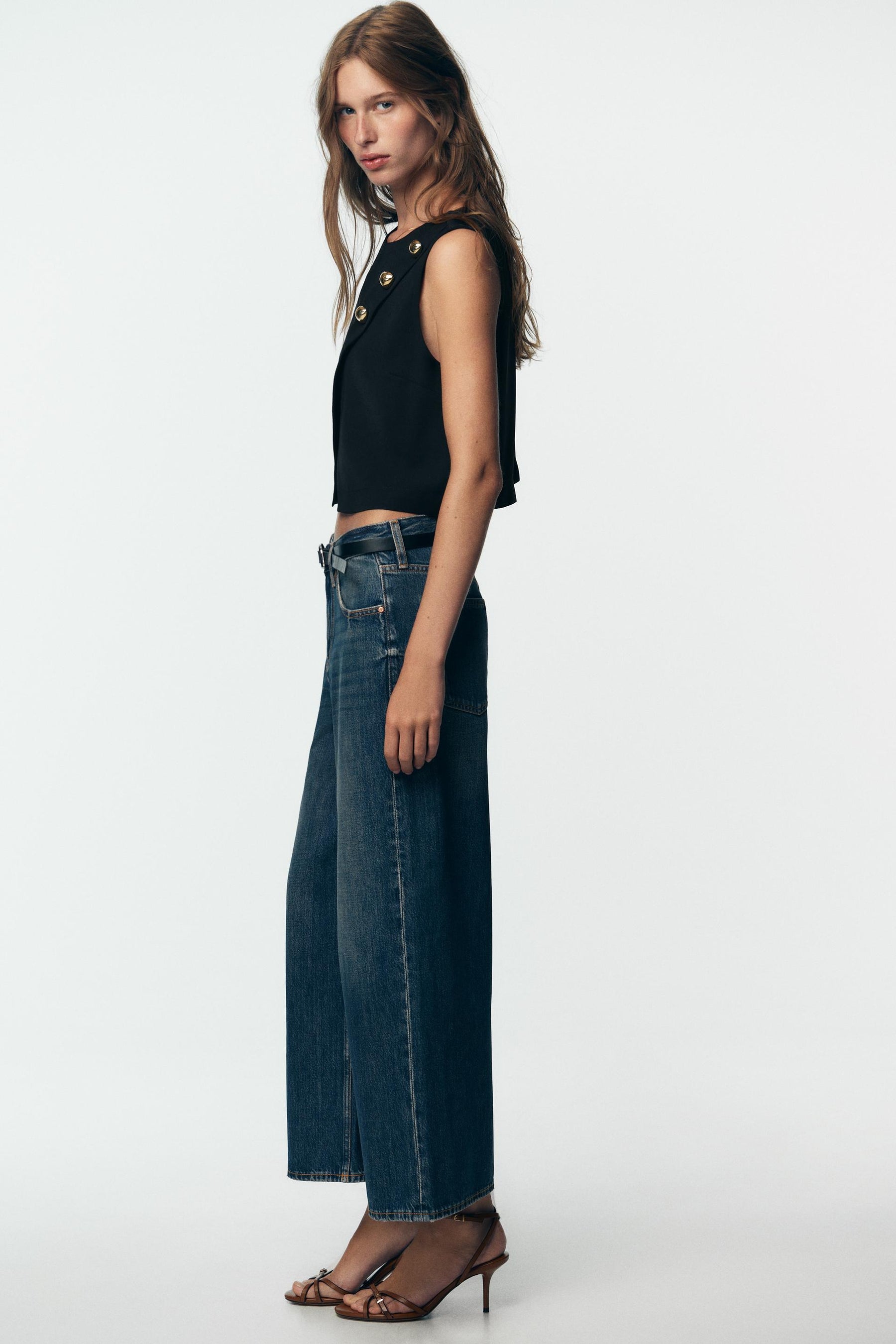 High-waist Belted Culottes Jeans