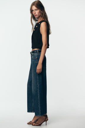 High-waist Belted Culottes Jeans