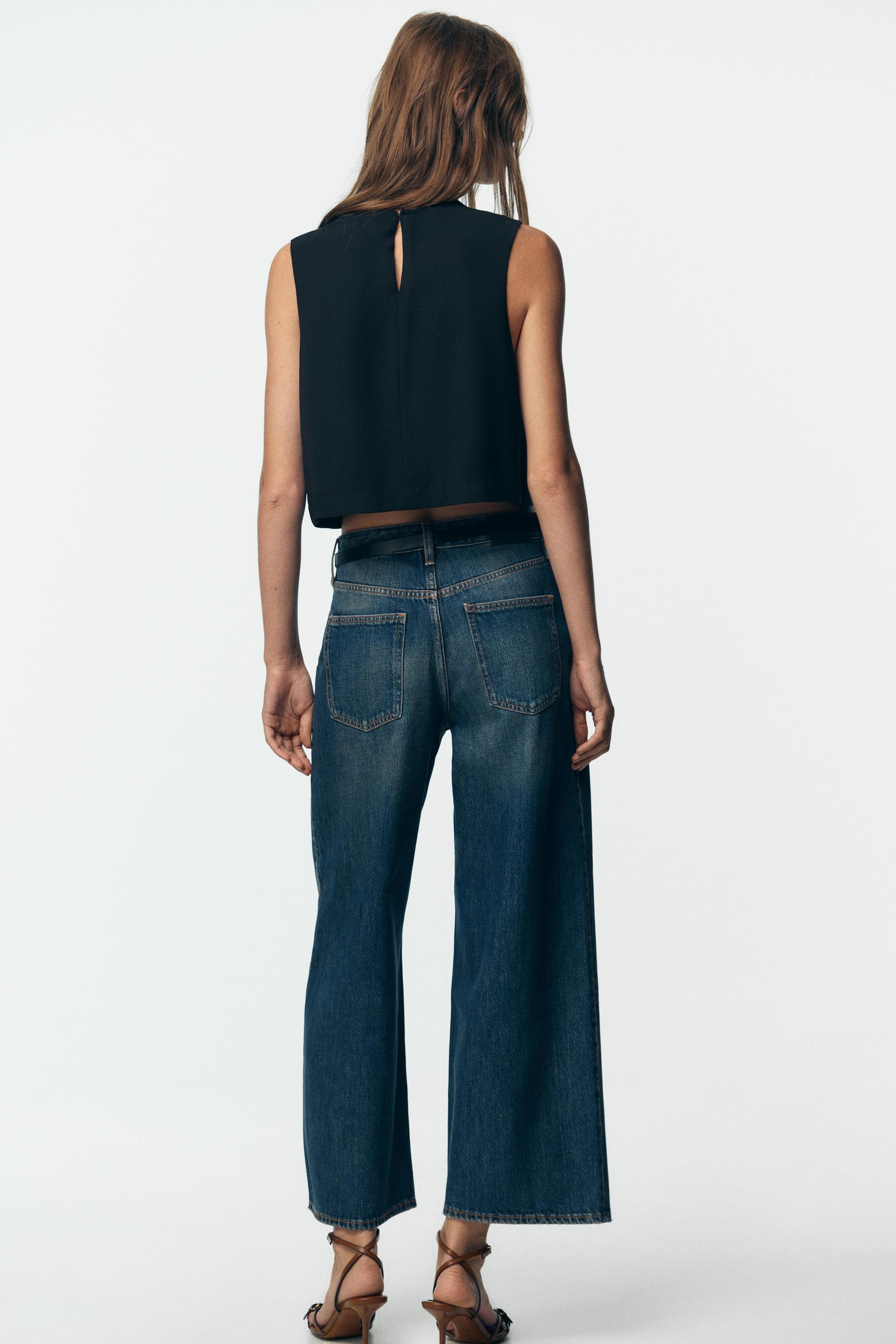 High-waist Belted Culottes Jeans