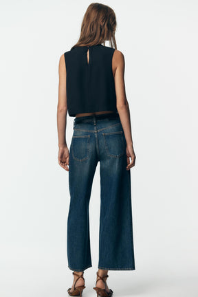 High-waist Belted Culottes Jeans