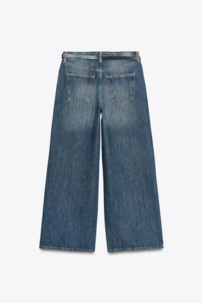 High-waist Belted Culottes Jeans