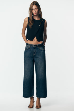 High-waist Belted Culottes Jeans