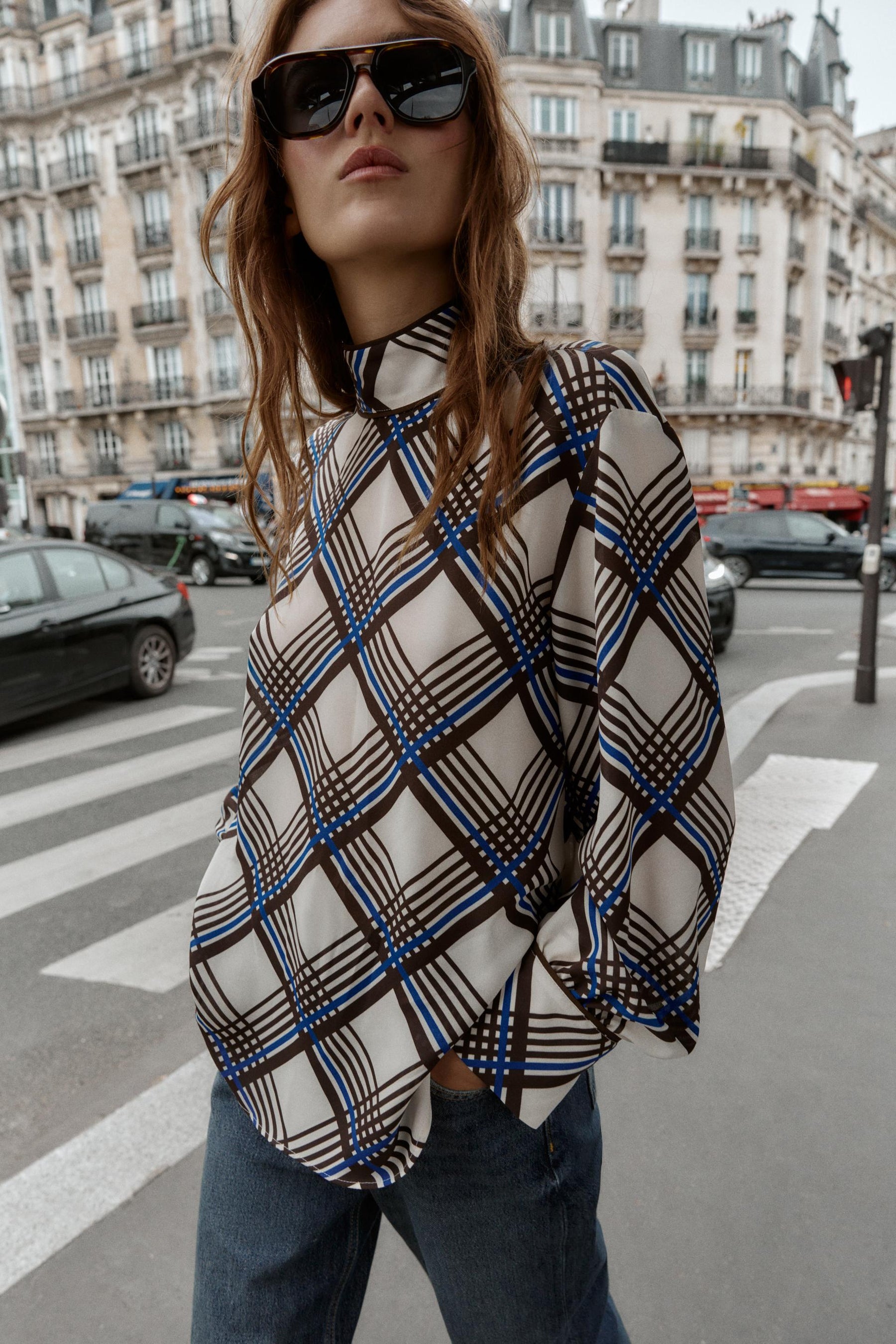 High Neck Check Shirt