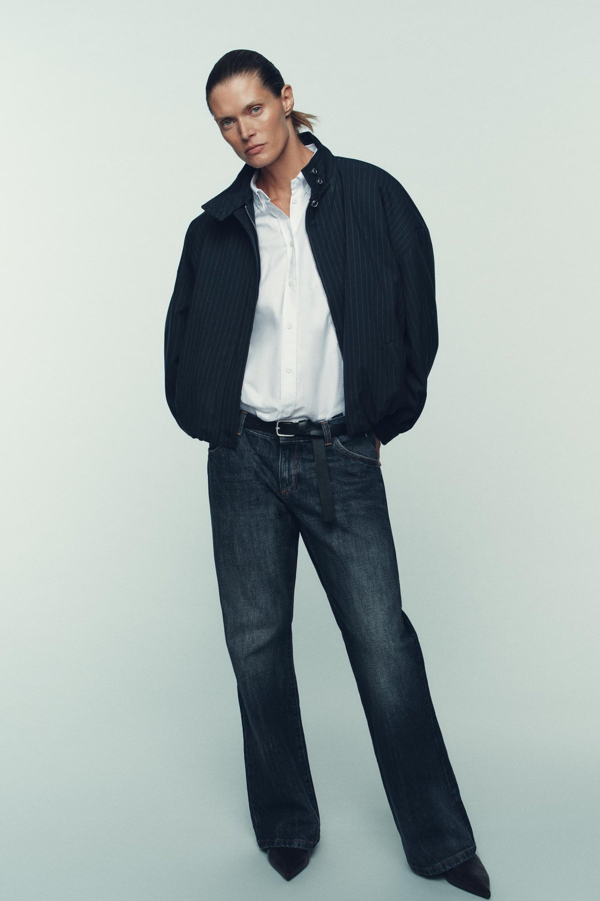 PINSTRIPE BOMBER JACKET