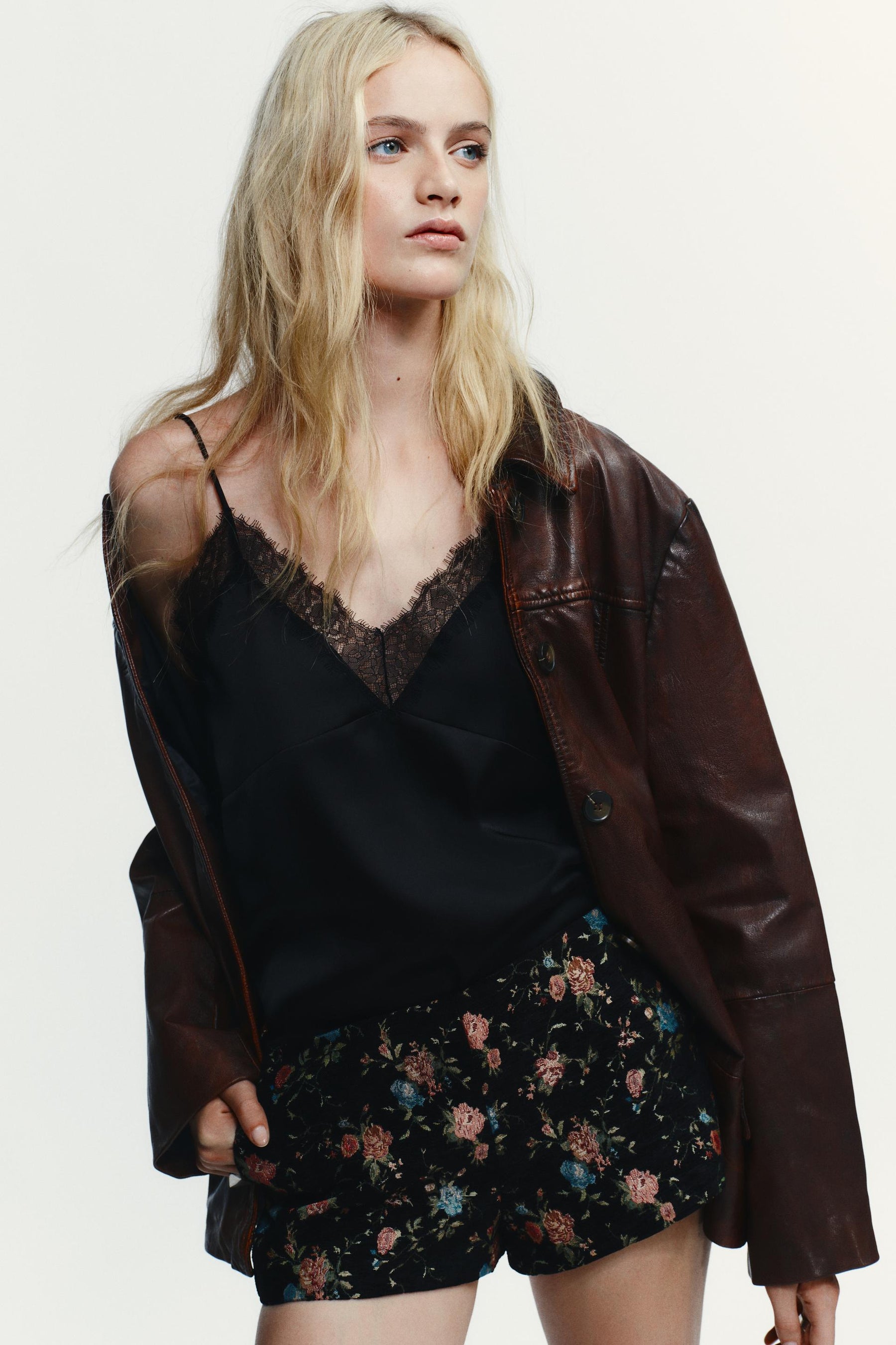 SATIN LACE-TRIMMED TOP