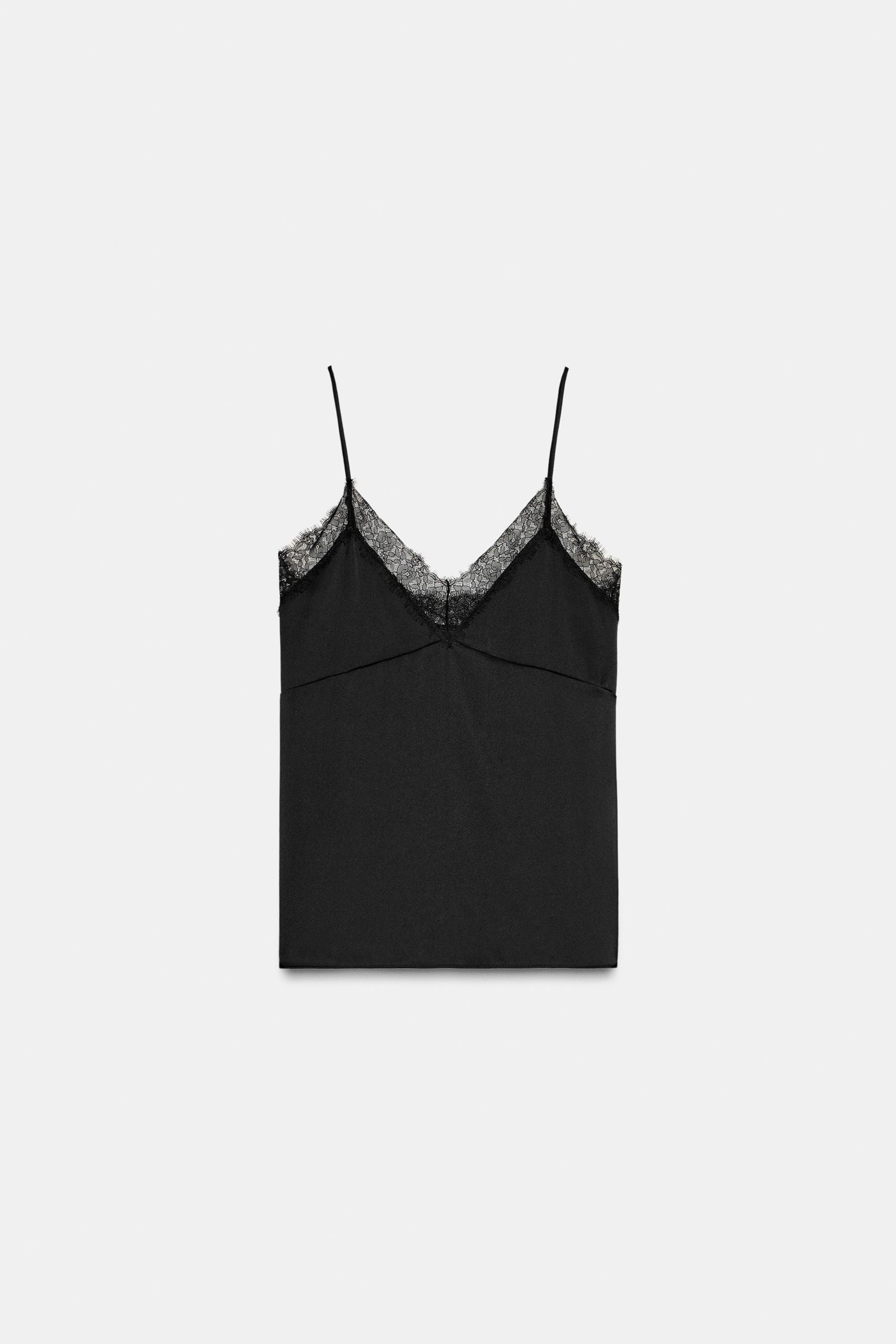 SATIN LACE-TRIMMED TOP