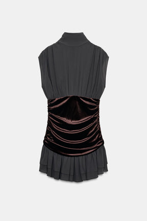 Velvet Ruffle Short Dress