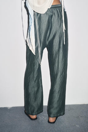 Linen blend contrast-stitched trousers