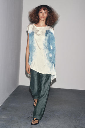 Linen blend contrast-stitched trousers