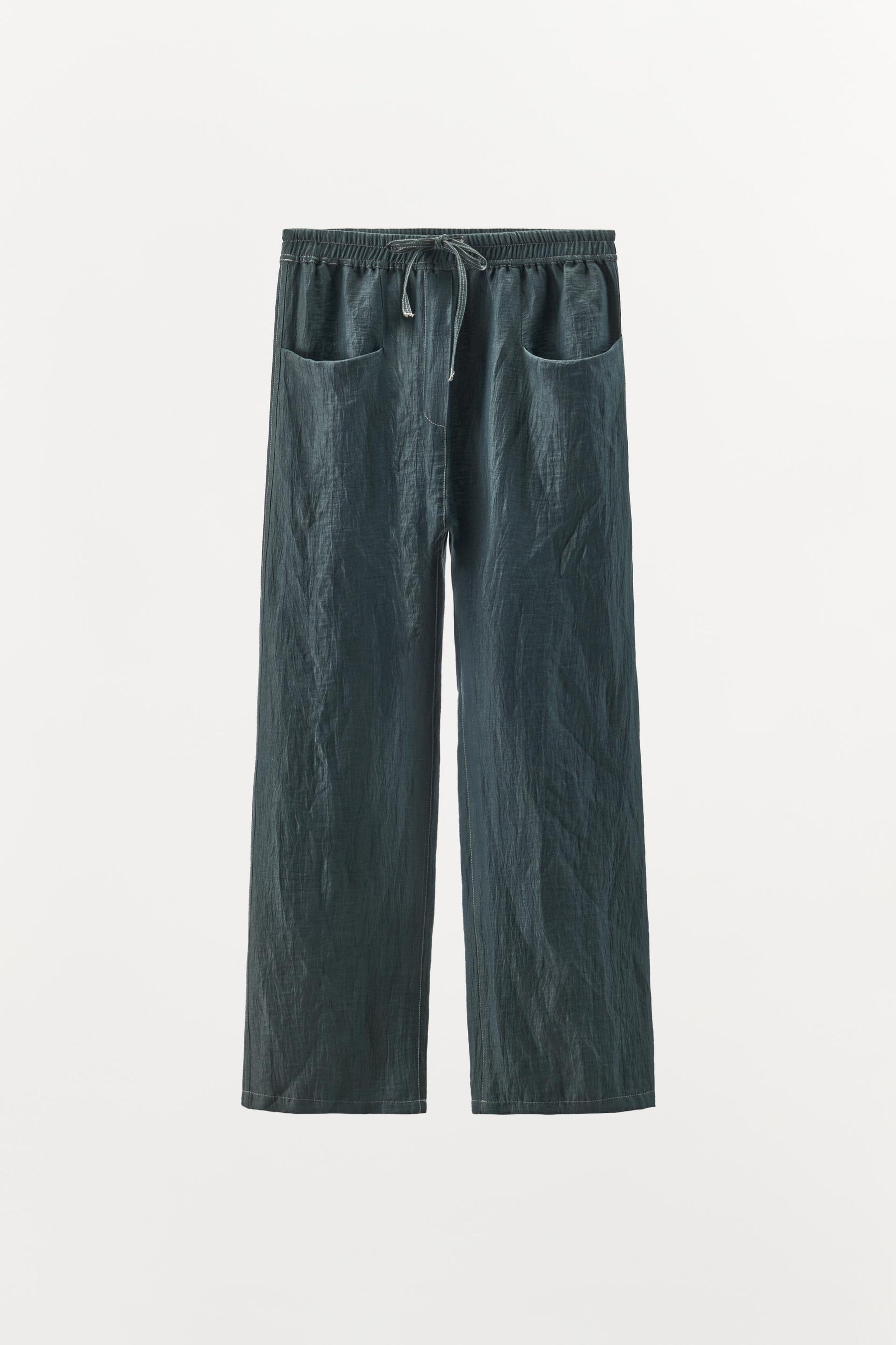 Linen blend contrast-stitched trousers