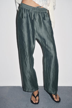 Linen blend contrast-stitched trousers