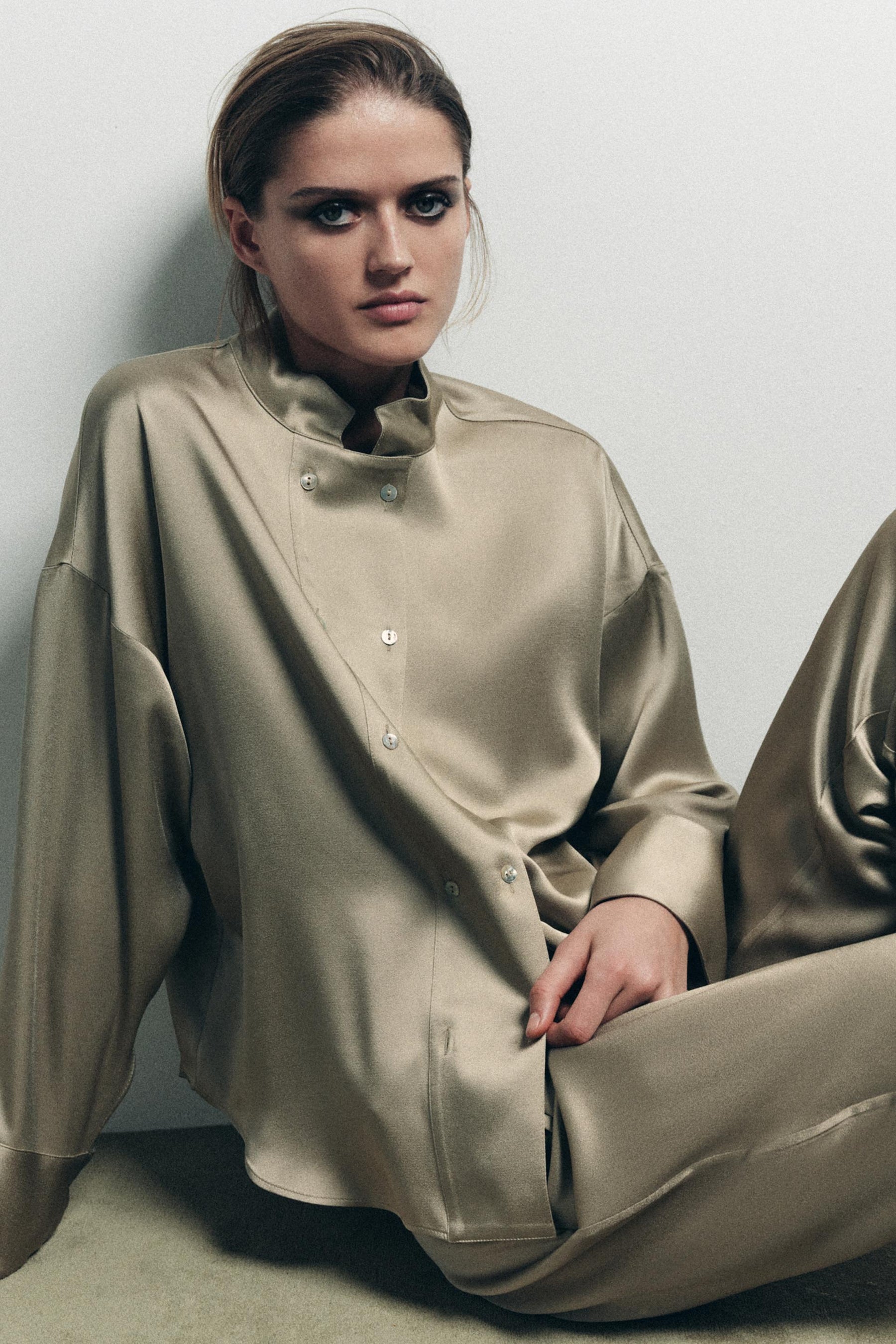 Satin Double-Breasted Shirt