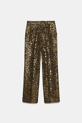 Sequinned straight-leg trousers