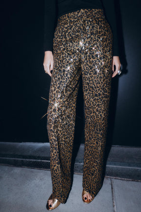 Sequinned straight-leg trousers