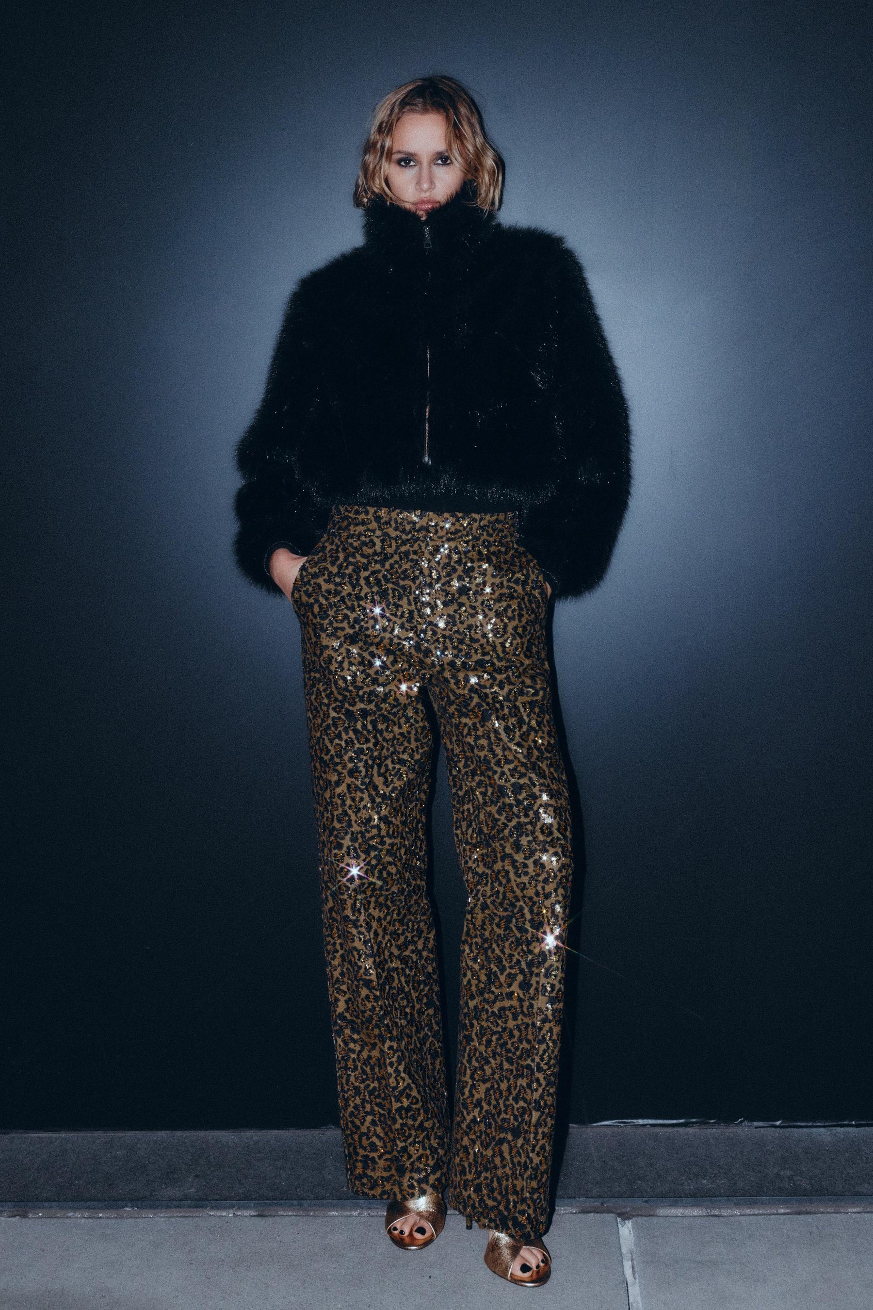 Sequinned straight-leg trousers