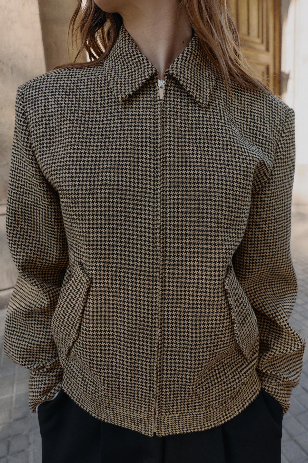HOUNDSTOOTH BOMBER JACKET WITH SHOULDER PADS - Image 2
